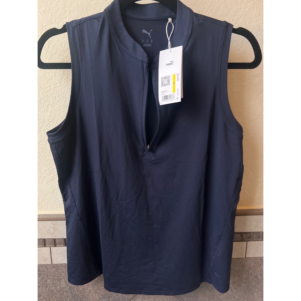 Puma Womens Sleeveless Golf Polo Navy Blue Quarter Zip Athletic Top M